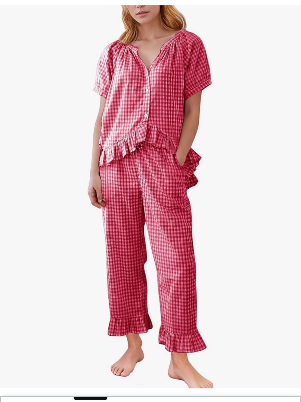 Flygo Women’s Plaid Two-Piece Pajama Set $13.00 Size Medium
